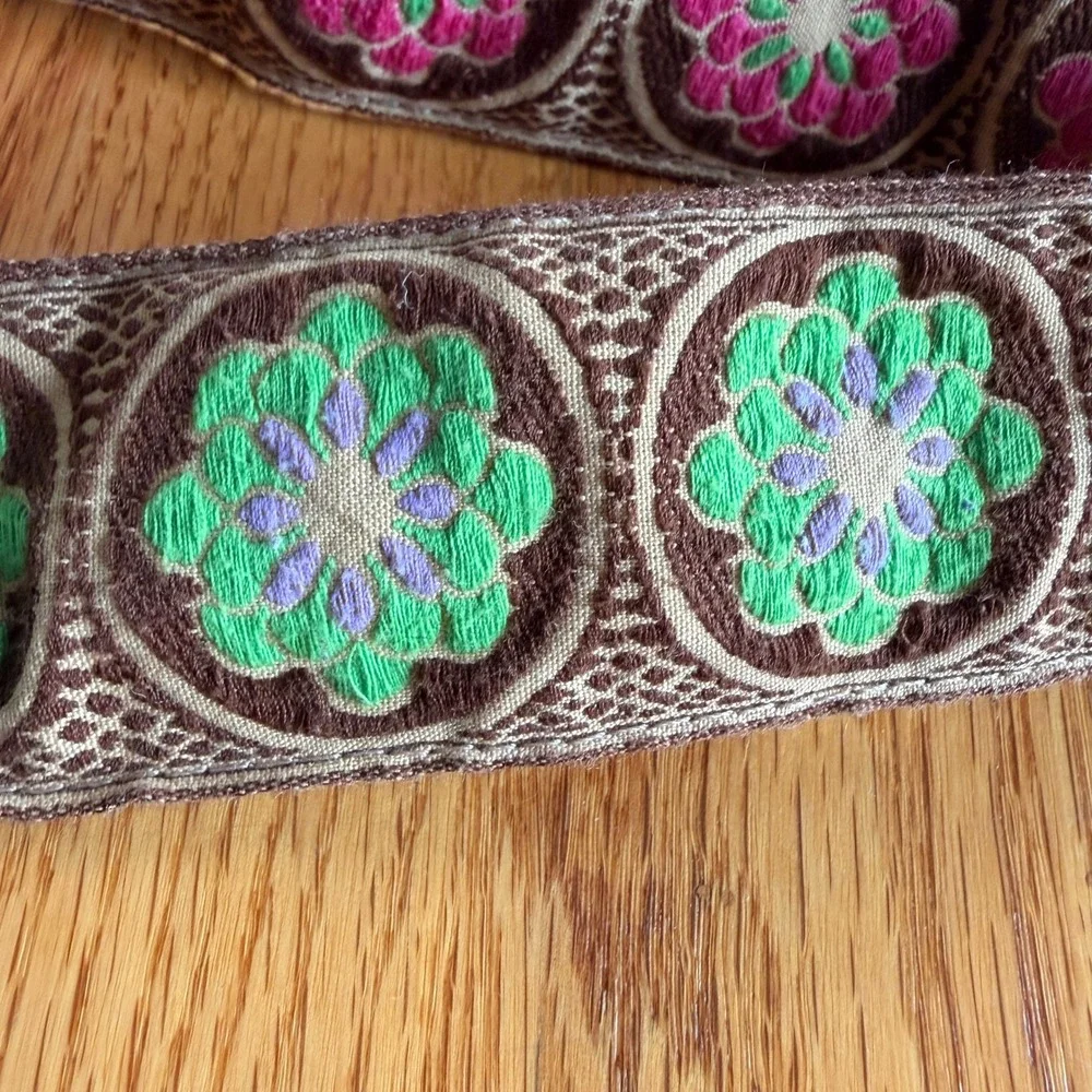Hadley Pollet Embroidered Floral Fabric Belt Tortoiseshell Buckle Reversible OS